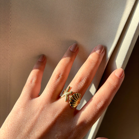 Starfish & Shell Duo Ring