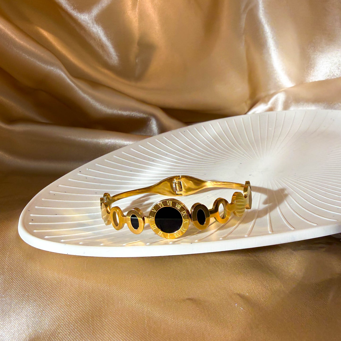 Gold Roman Center Cuff Bracelet minimal kada bracelet for everyday wear by Rumikaya