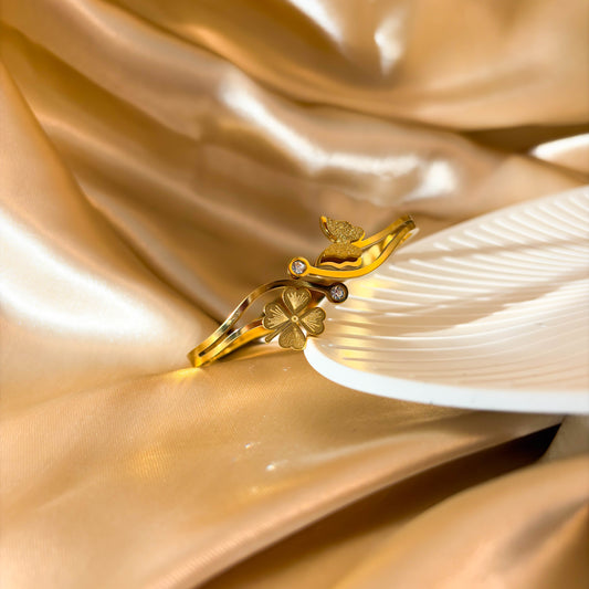 Gold Flower Butterfly Cuff Bracelet