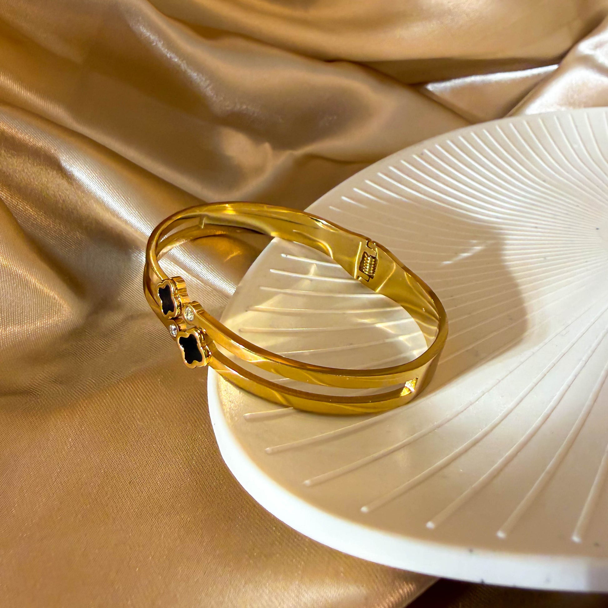 Black Clover Double Cuff Bracelet minimal kada bracelet for everyday wear by Rumikaya