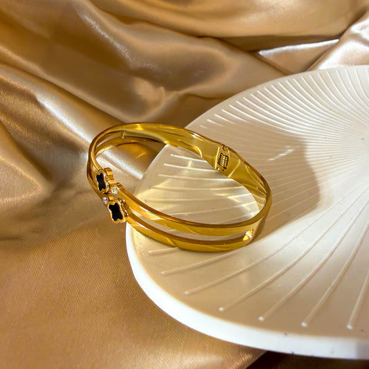 Black Clover Double Cuff Bracelet minimal kada bracelet for everyday wear by Rumikaya