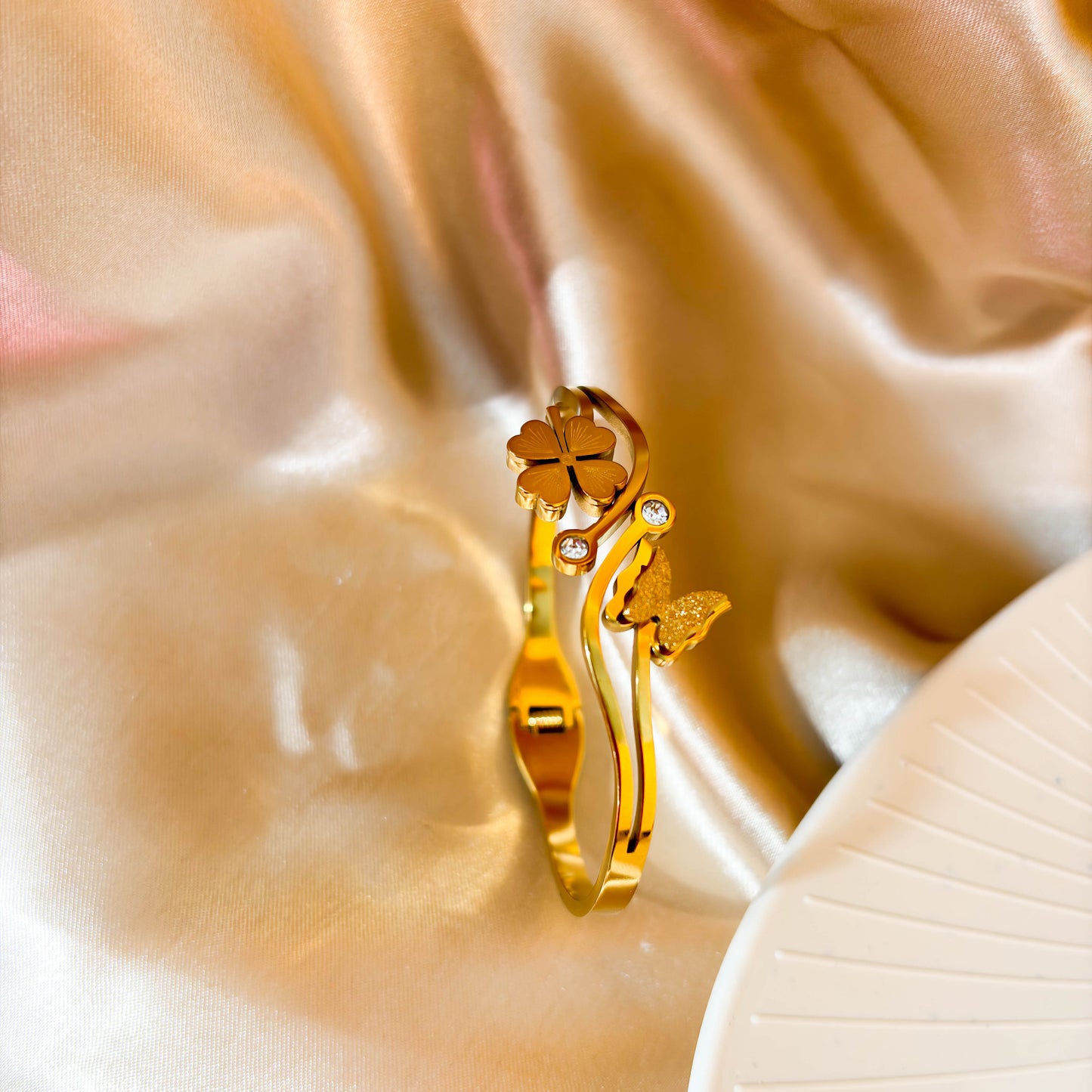 Gold Flower Butterfly Cuff Bracelet