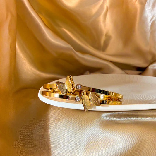 Double Butterfly Cuff Bracelet minimal kada bracelet for everyday wear by Rumikaya