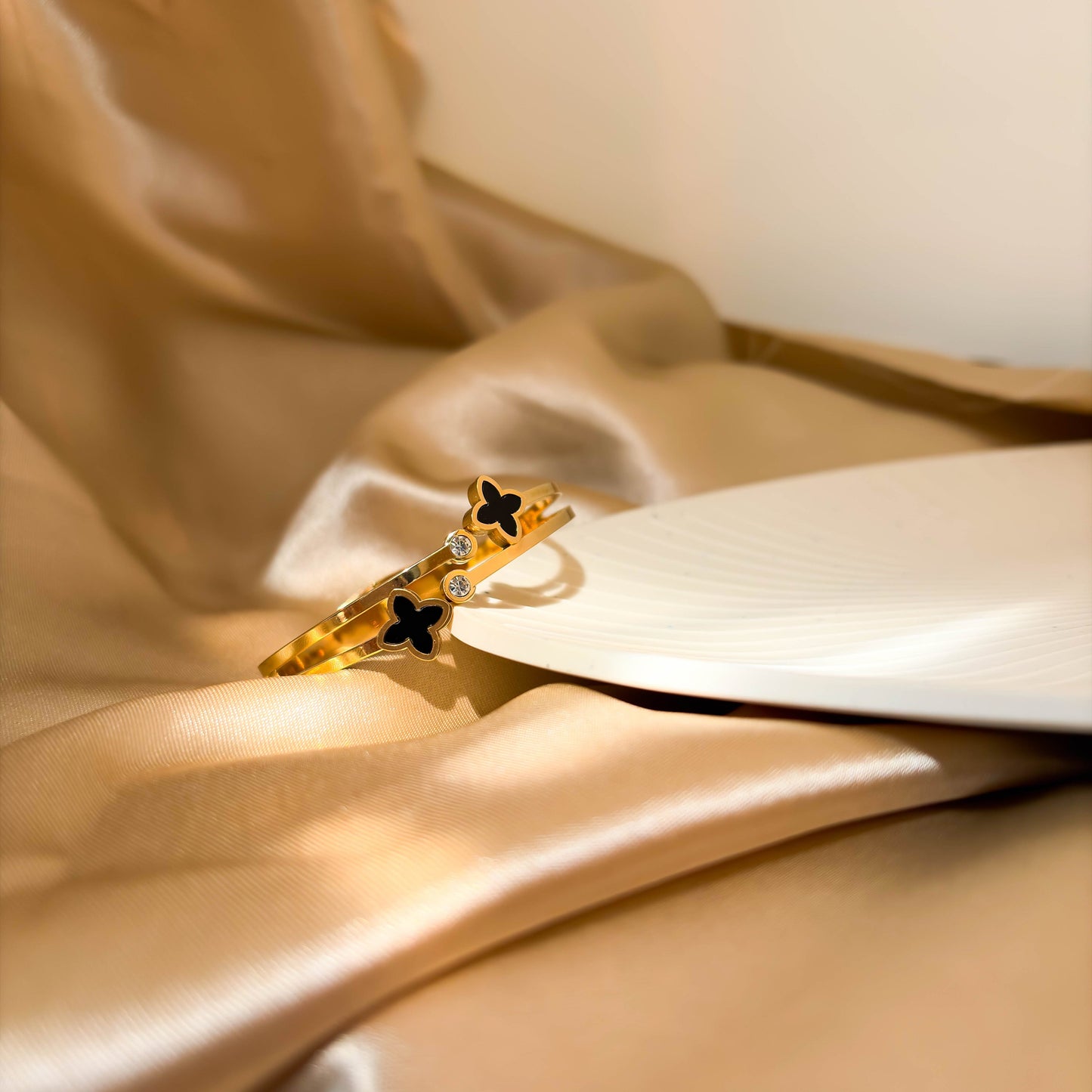 Double Clover Cuff Bracelet minimal mini bracelet for everyday wear by Rumikaya