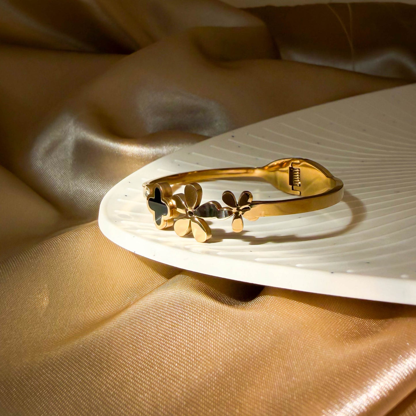 Black Clover Flower Cuff Bracelet