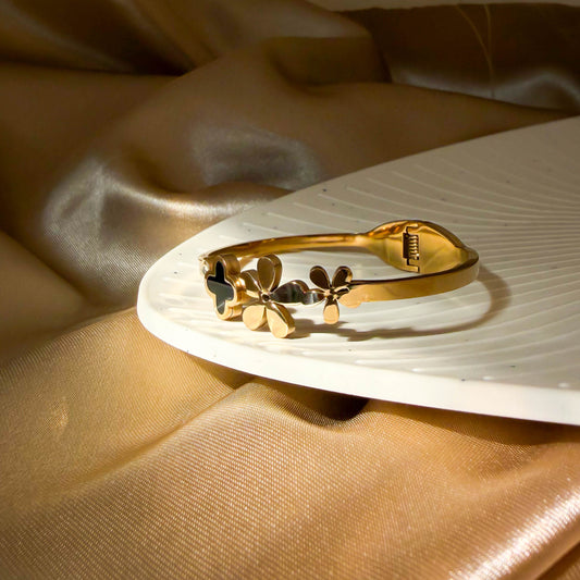 Black Clover Flower Cuff Bracelet