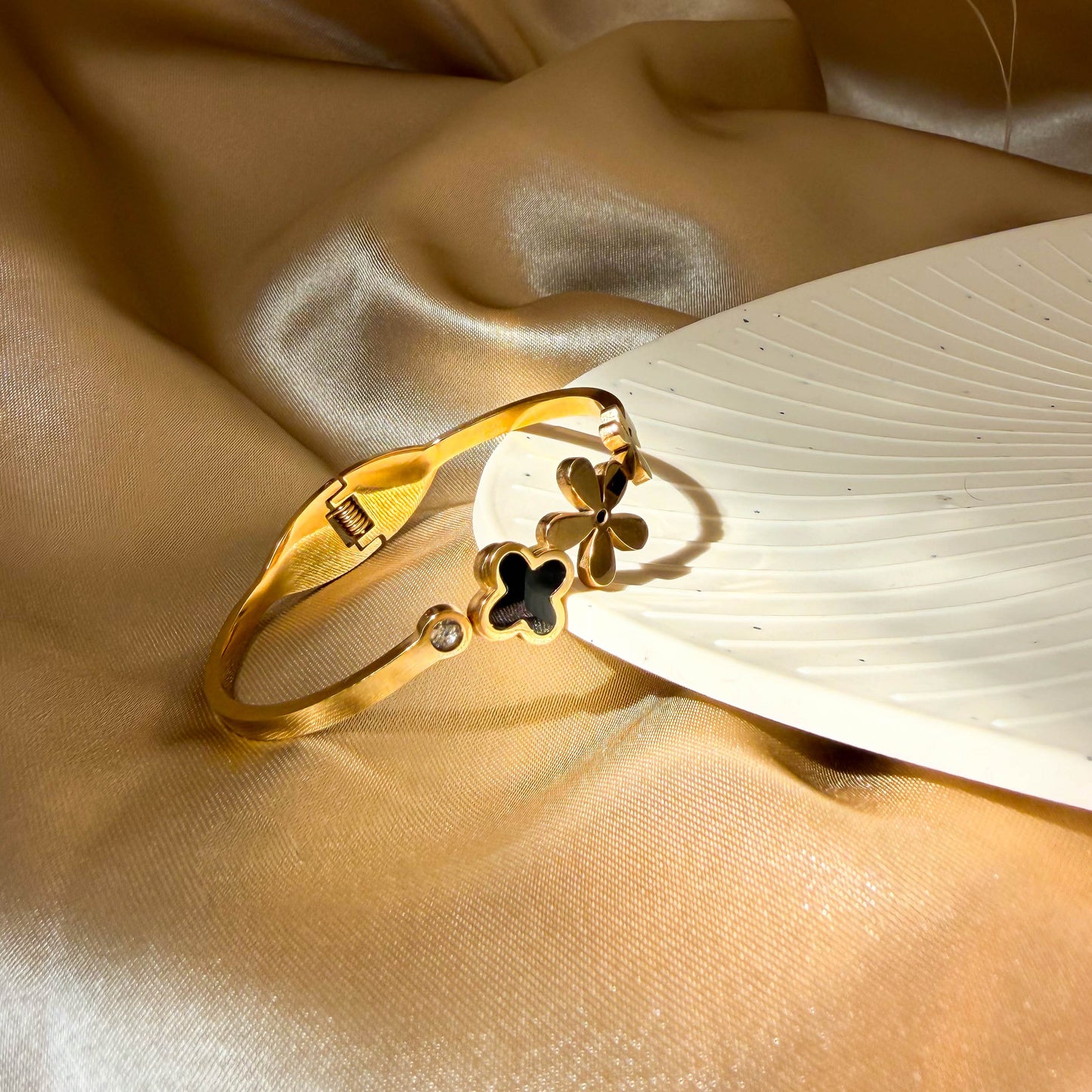 Black Clover Flower Cuff Bracelet