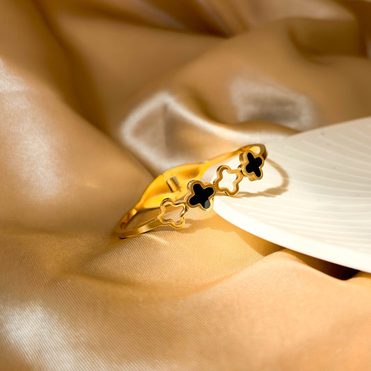 Triple Clover Cuff Bracelet minimal mini bracelet for everyday wear by Rumikaya