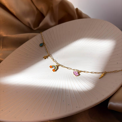 Rainbow Charm Mala minimal mala necklace for everyday wear by Rumikaya