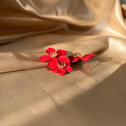 Red Blossom Drop Earrings