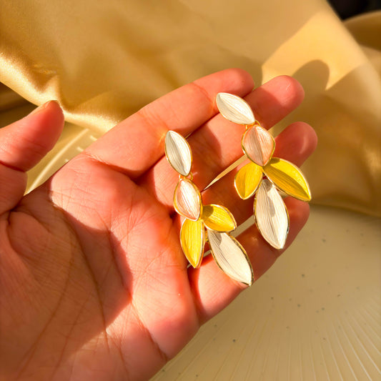 Pink Leaf Stack Earrings